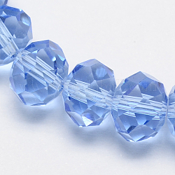 Cornflower Blue Color Faceted Rondelle Handmade Imitate Austrian Crystal Glass Beads, 10x7mm, Hole: 1mm, about 70~72pcs/strand