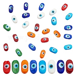 40 Stück 8 Farben normale Bunte Malerei-Perlen, Oval mit bösen Blick, Mischfarbe, 13.5~14x7.5x5.5 mm, Bohrung: 1 mm, 5 Stk. je Farbe