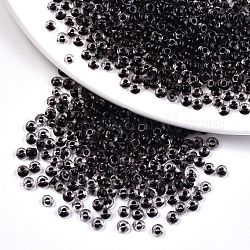 6/0 Perlas de semillas de vidrio, colores dentro transparentes, agujero redondo, redondo, negro, 6/0, 4~5x2.5~4.5mm, agujero: 1.2 mm, aproximamente 4500 unidades / bolsa