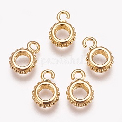 Brass Tube Bails, Loop Bails, Real 18K Gold Plated, Ring Bail Beads, 12x8x3.5mm, Hole: 2mm, Inner Diameter: 4mm