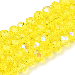 Chapelets de perles en verre électroplaqué, demi arc-en-ciel plaqué, facette, rondelle, champagne jaune, 8x6mm, Trou: 1mm, Environ 65~68 pcs/chapelet, 15.7~16.1 pouce (40~41 cm)