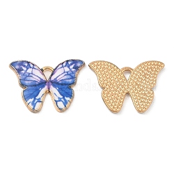 Pendenti smaltati in lega color oro chiaro,  cadmio& piombo libero, fascino farfalla, blu royal, 16x22x1.5mm, Foro: 2x1.5 mm