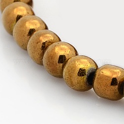 Round Non-magnetic Synthetic Hematite Beads Strands, Copper Plated, 6mm, Hole: 1mm, about 69pcs/strand, 16 inch
