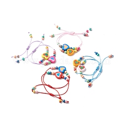 Joli bracelet de perles en bois coeur pour enfant, bracelet cordon réglable en perles de bois colorées, couleur mixte, diamètre intérieur: 3/4~4 pouce (1.8~7.7 cm)