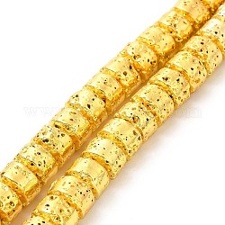 Fili di perle di roccia lavica naturale elettrodeposta, colonna, oro placcato, 6x8.5mm, Foro: 1 mm, circa 64~66pcs/filo, 15.16~15.35 pollice (38.5~39.7 cm)
