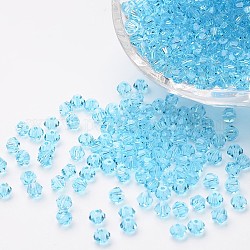 Imitatorische kristallisierte Glasperlen, transparent, facettiert, Doppelkegel, Deep-Sky-blau, 4x3.5 mm, Loch: 1 mm ca. 720 Stk. / Beutel
