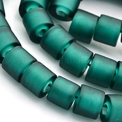 Handmade Frosted Lampwork Beads Strands, Column, Teal, 9x7mm, Hole: 2.5mm, about 58pcs/strand, 16inch