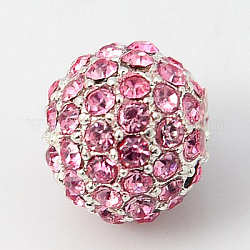 Perles de strass en alliage, Grade a, ronde, couleur argentée, rose clair, 10mm, Trou: 2mm