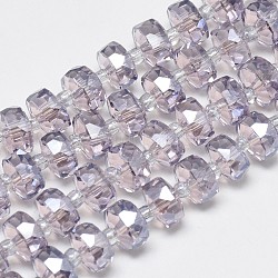 Electroplate Glass Beads Strands, Rainbow Plated, Faceted, Flat Round, Thistle, 7~8x5mm, Hole: 1mm, about 80pcs/strand, 21.26 inch