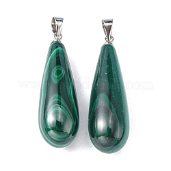 Gemstone Pendants, Natural Malachite, Grade A, teardrop, Green, 34~37x10mm, Hole: 3.5mm