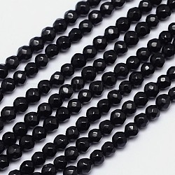Facettiert rund natürliche schwarze Turmalin Perle Stränge, Klasse ab +, 4 mm, Bohrung: 1 mm, ca. 96 Stk. / Strang, 15.5 Zoll