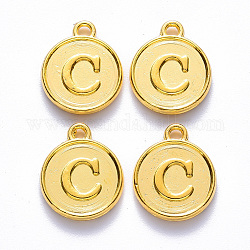 Alloy Pendant Cabochon Settings, For Enamel, Cadmium Free & Lead Free, Flat Round with Letter, Light Gold, Letter.C, 14x12x2mm, Hole: 1.5mm