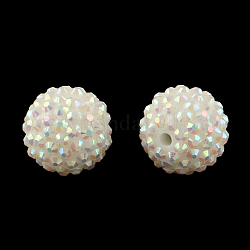 Perles de strass en résine de couleur AB, avec des perles rondes acryliques à l'intérieur, pour les bijoux de bubblegum, blanc, 12x10mm, Trou: 2~2.5mm