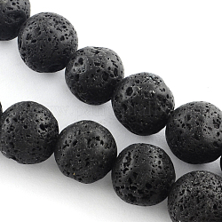 Fili di perle rotonde in pietra lavica naturale, nero, 10mm, Foro: 1.2 mm, circa 36pcs/filo, 15.7 pollice