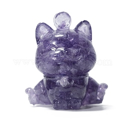 Resin Lucky Cat Display Decoration, with Natural Amethyst Chips inside Statues for Home Office Decorations, 45x40x50mm