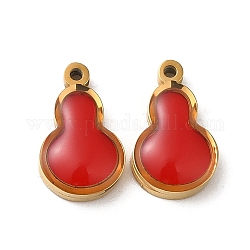 304 Stainless Steel Charms, with Enamel, Real 14K Gold Plated, Gourd Charm, Red, 11x6.7x2.7mm, Hole: 0.9mm
