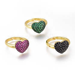 Латунные кольца-манжеты в форме сердца с микропаве и кубическим цирконием, открытые кольца, долговечный, золотые, разноцветные, размер США 7 1/4 (17.5 мм)