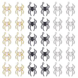 Dicosmétique 30 pièces pendentif araignée en verre 3 couleurs, avec les accessoires en alliage, sans plomb et sans cadmium, couleur mixte, 25.5x17x4.5mm, Trou: 1.6mm, 10 pcs / couleur