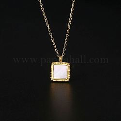 Natural Shell Square Pendant Necklace with Stainless Steel Chains, Golden, 17.72 inch(45cm)