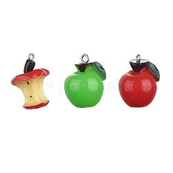 30pcs 3 pendentifs en résine de style, avec les accessoires en fer de tonalité de platine, nourriture imitation, pomme et noyau de pomme, couleur mixte, 23~25x21~22x19~20mm, Trou: 2mm, 10 pièces / style, 30 pcs / boîte