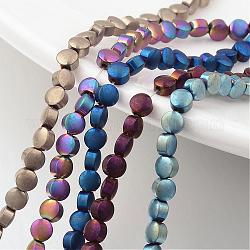 Chapelets de perles en hématite synthétique sans magnétique, mat, plat rond, couleur mixte, 4x3mm, Trou: 1mm, Environ 100 pcs/chapelet, 15.7 pouce