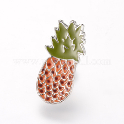 Alloy Enamel Brooches, Enamel Pin, with Brass Finding, Pineapple, Platinum, Sienna, 24x12mm, Pin: 1.2mm