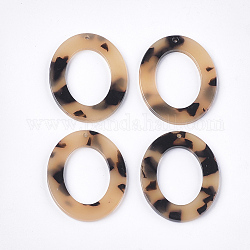 Colgantes de acetato de celulosa (resina), estampado de leopardo, oval, PapayaWhip, 37x30x3mm, agujero: 1.4 mm