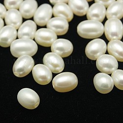 Perlas naturales abalorios de agua dulce cultivadas, agujero perforado medio, aa grado, arroz, blanco, 7.5~8.5x6.5~7mm, agujero: 1 mm