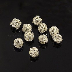 Brass Rhinestone Beads, with Iron Single Core, Grade A, Silver Color Plated, Round, Crystal, 6mm in diameter, Hole: 1mm