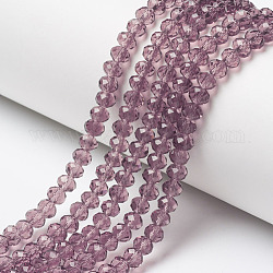 Chapelets de perles en verre, facette, rondelle, rouge violet pâle, 6x5mm, Trou: 1mm, Environ 85~88 pcs/chapelet, 16.1~16.5 pouce (41~42 cm)