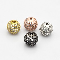 Cz Messing-Mikro pflastern Klasse AAA klare Farbe Zirkonia runde Perlen, Cadmiumfrei und Nickel frei und Bleifrei, Mischfarbe, 10 mm, Bohrung: 2 mm