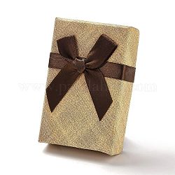 Cajas de embalaje de juego de joyas de cartón., con la esponja en el interior, para anillos, pequeños relojes, collares, pendientes, pulsera, Rectángulo con bowknot, café, 8.35x5.5x2.55~3 cm