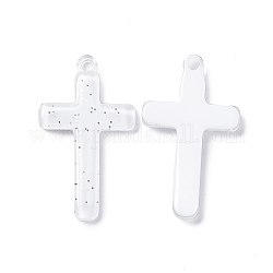Pendentifs acryliques opaques, avec des paillettes, breloque croix, blanc, 32x18.5x3mm, Trou: 2mm