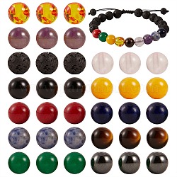 180pcs 12 perles de pierres précieuses naturelles et synthétiques, perles d'ambre d'imitation de résine, ronde, 15 pièces / style