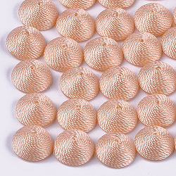 Polyester Thread Fabric Cabochons, Covered with ABS Plastic, Half Round/Dome, Light Salmon, 12x6mm
