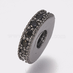 Entretoises de perles en laiton avec zircone cubique de micro pave, plat rond, noir, gunmetal, 8x2mm, Trou: 3mm