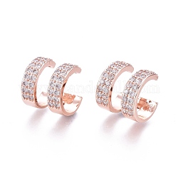 Brass Micro Pave Clear Cubic Zirconia Cuff Earrings, Double Ring Shape, Rose Gold, 12.4x11.5x11.3mm, Inner Diameter: 10mm