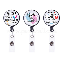 Fingerinspire 3 Pcs 3 Styles ABS Plastic Retractable Badge Reel, Card Holders, with Platinum Snap Buttons, ID Badge Holder Retractable for Nurses, Flat Round, Word, 85x17mm, 1pc/style