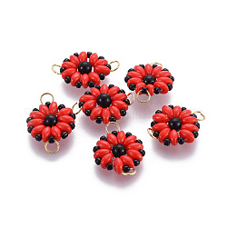 MIYUKI & TOHO Handmade Japanese Seed Beads Links, Loom Pattern, Sun Flower, Red, 19~20x13.5~14x4.5mm, Hole: 3mm