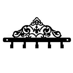 Appendiabiti da parete in ferro, portaoggetti decorativo con 5 ganci, per supporto per appendere la sciarpa chiave dei vestiti della borsa, Triangolo con motivo floreale, nero, 5-7/8x13 pollice (15x33 cm)