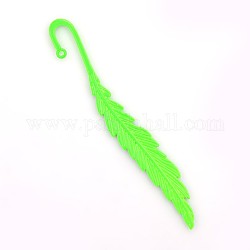 Spray Painted Alloy Feather Bookmarks, Lawn Green, 115x14x4mm, Hole: 2mm