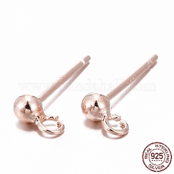 925 Sterling Silver Ear Stud Findings, Earring Posts with 925 Stamp, Rose Gold, 14mm, head: 5x2.5mm, Hole: 1mm,  Pin: 0.7mm
