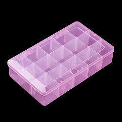 Kunststoff-Kügelchen Lagerbehälter, verstellbare Trennwand, abnehmbare 15 Fächer, Rechteck, Perle rosa, 27.5x16.5x5.7 cm