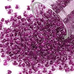 8/0 Glass Seed Beads, Transparent Inside Colours, Round Hole, Round, Purple, 8/0, 3~4x2~3mm, Hole: 0.8mm, about 1666pcs/50g