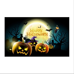 Panno di sfondo banner di halloween in poliestere, fondali fotografici di halloween decorazioni per feste, rettangolo con motivo zucca/luna, colorato, 1794x1080x0.01mm, Foro: 10 mm