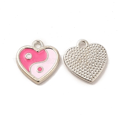 Alloy Enamel Charms, Heart with Yin Yang, Mixed Color, Platinum, 14x13.5x1.7mm, Hole: 1.6mm