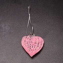 Herzglasanhänger im gebürsteten Stil, mit Polyester-Metallic-Kordel, rosa, 130 mm