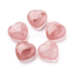 Ciliegio quarzo perle di vetro, Senza Buco / undrilled, cuore, 30x30x14.5mm