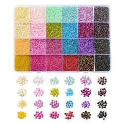 19200pcs 24 couleurs 12/0 perles de rocaille en verre, transparent , ronde, couleur mixte, 2~2.5x1.5~2mm, Trou: 0.8mm, à propos 800pcs / couleur