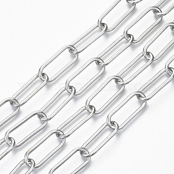 Cadenas de clips de hierro sin soldar, cadenas portacables alargadas estiradas, con carrete, Platino, 24.4x10x2mm, aproximadamente 32.8 pie (10 m) / rollo
